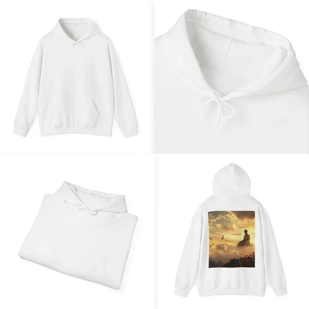 Buddha Statue Golden Sky Cherry Blossoms – Hoodies