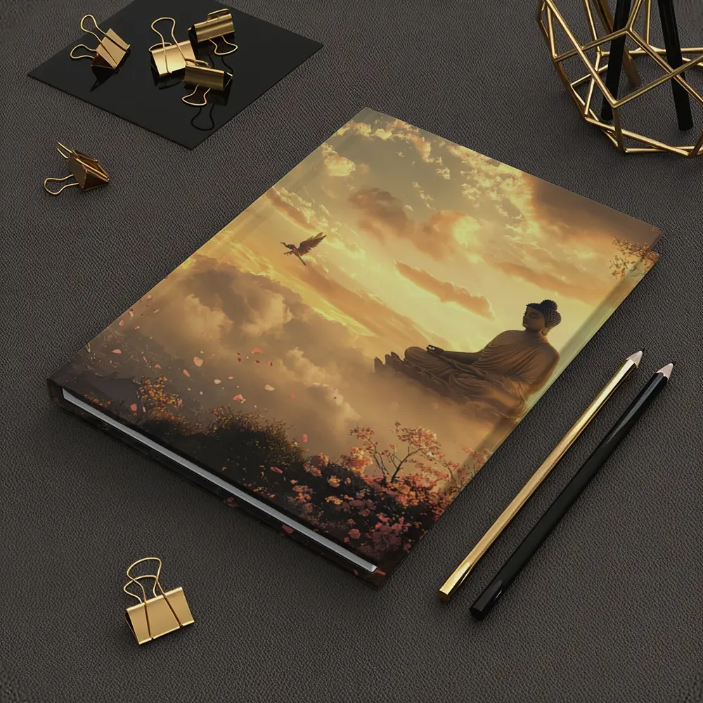 Buddha Statue Golden Sky Cherry Blossoms – Notebooks