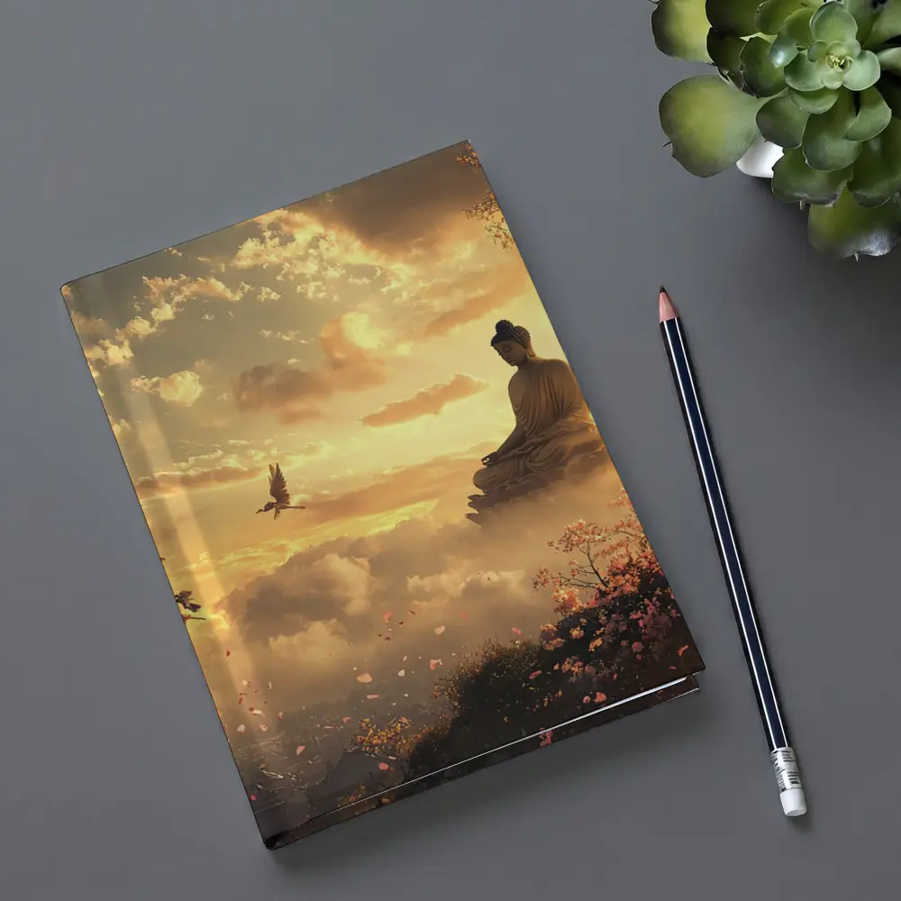 Buddha Statue Golden Sky Cherry Blossoms – Notebooks
