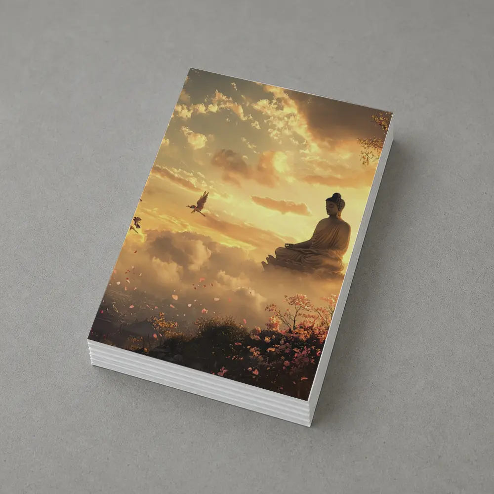 Buddha Statue Golden Sky Cherry Blossoms – Postcards