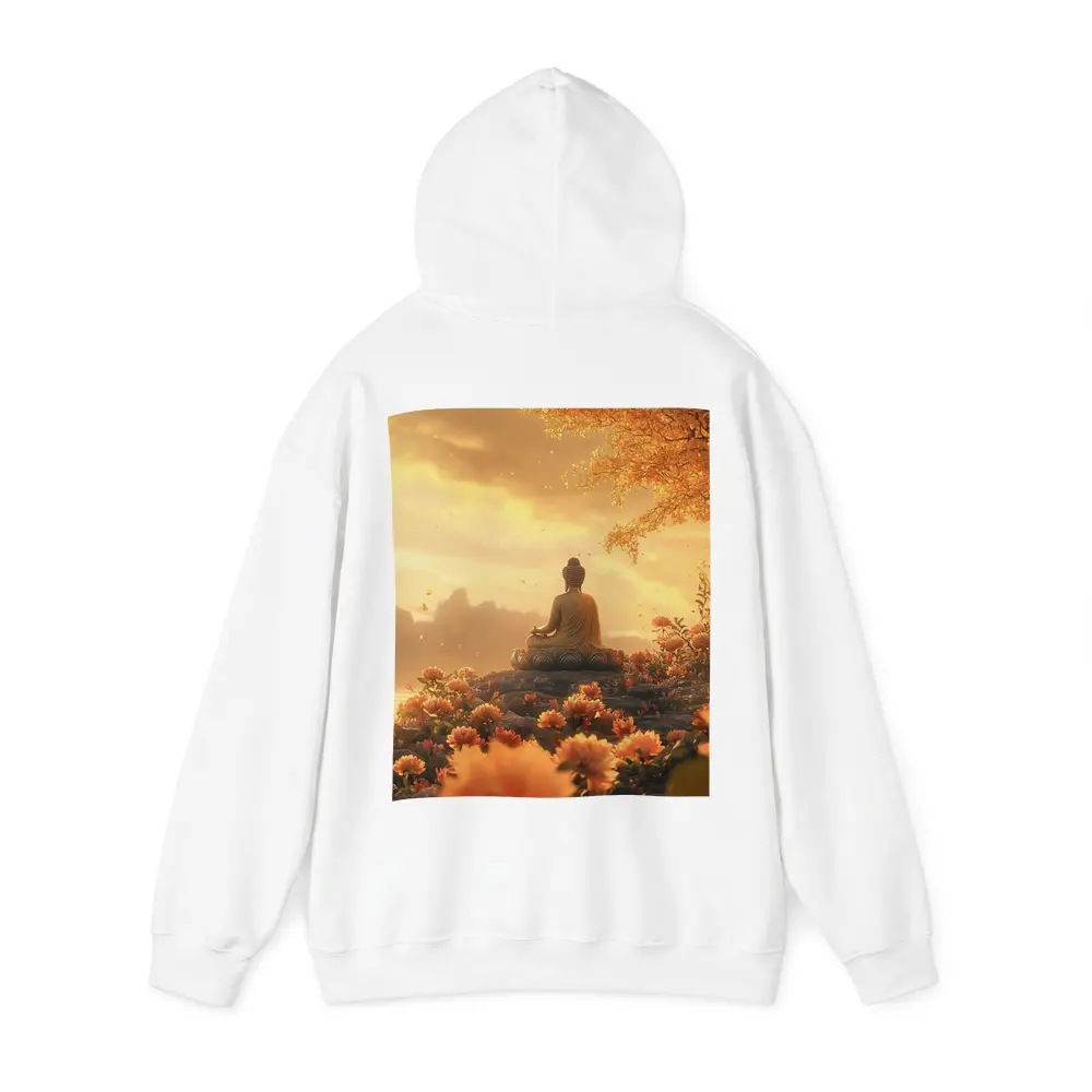 Buddha Meditating Golden Lotus Flowers Landscape – Hoodies