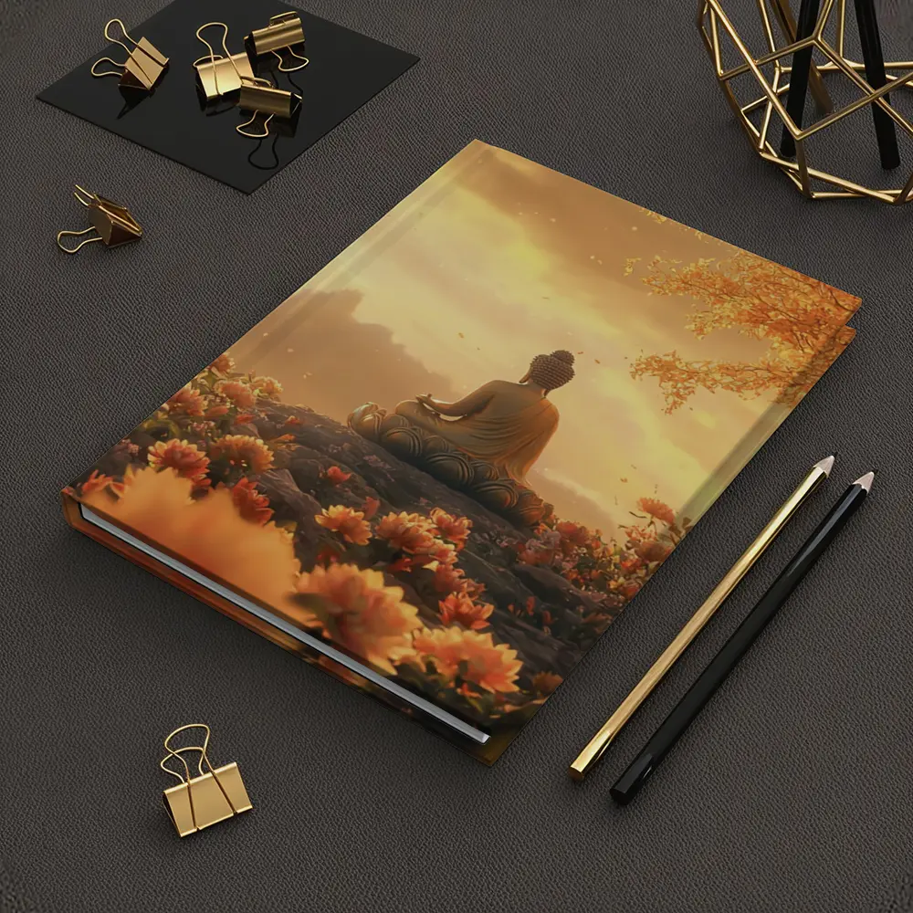 Buddha Meditating Golden Lotus Flowers Landscape – Notebooks