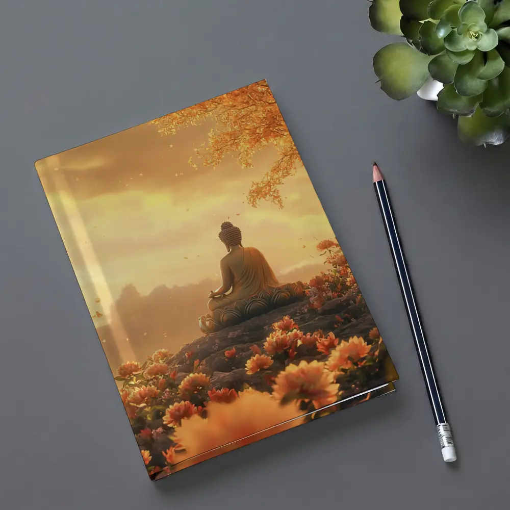 Buddha Meditating Golden Lotus Flowers Landscape – Notebooks