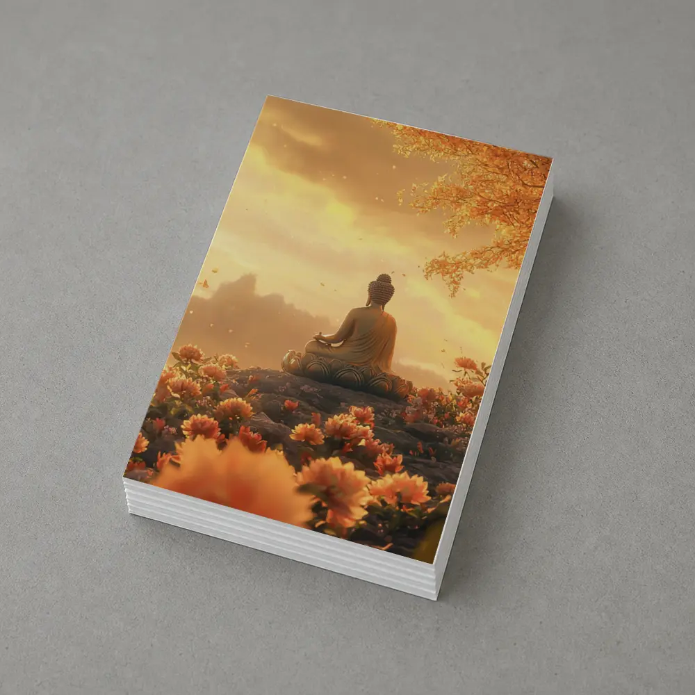 Buddha Meditating Golden Lotus Flowers Landscape – Postcards