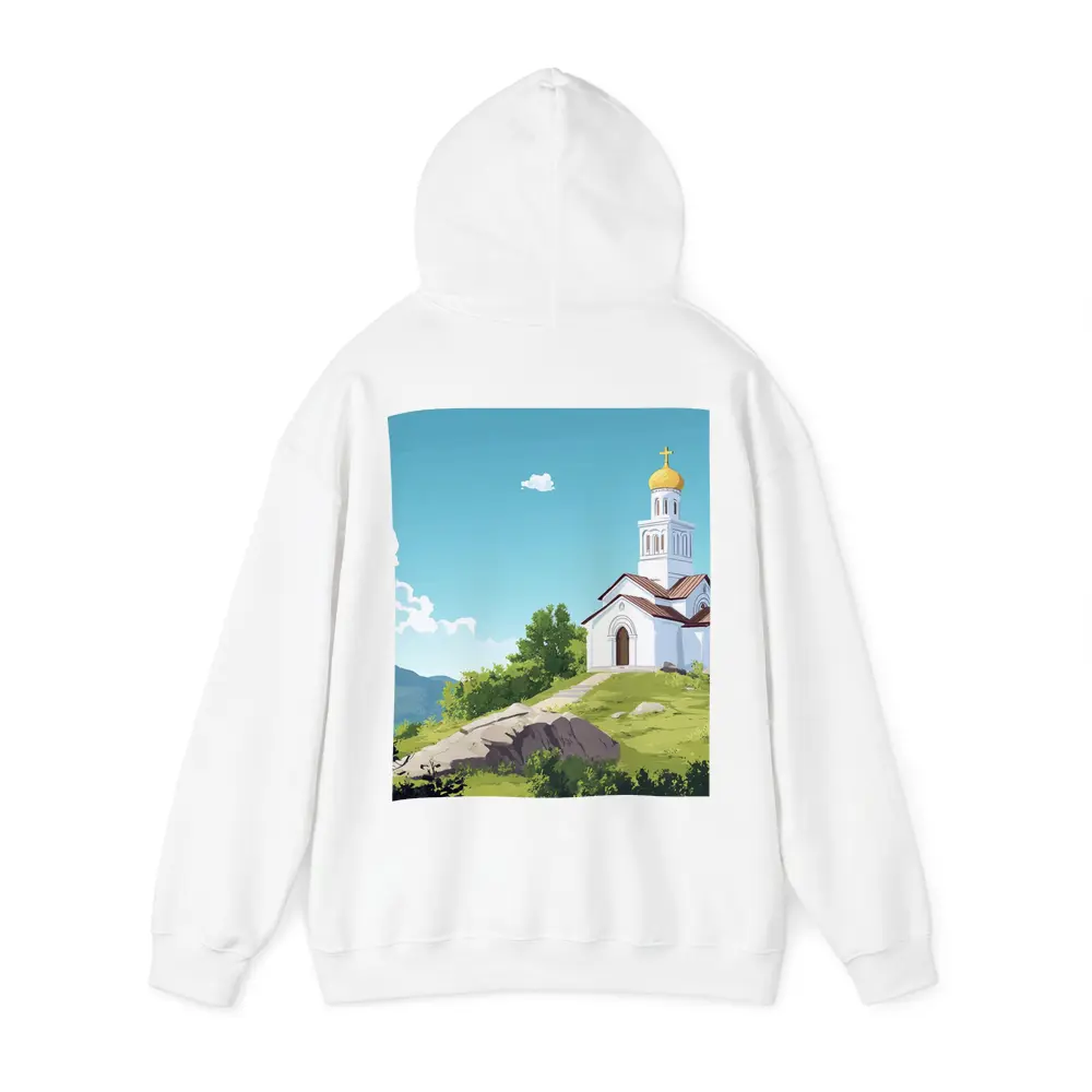 Orthodox Church Hilltop Anime Style Landscape – Hoodies