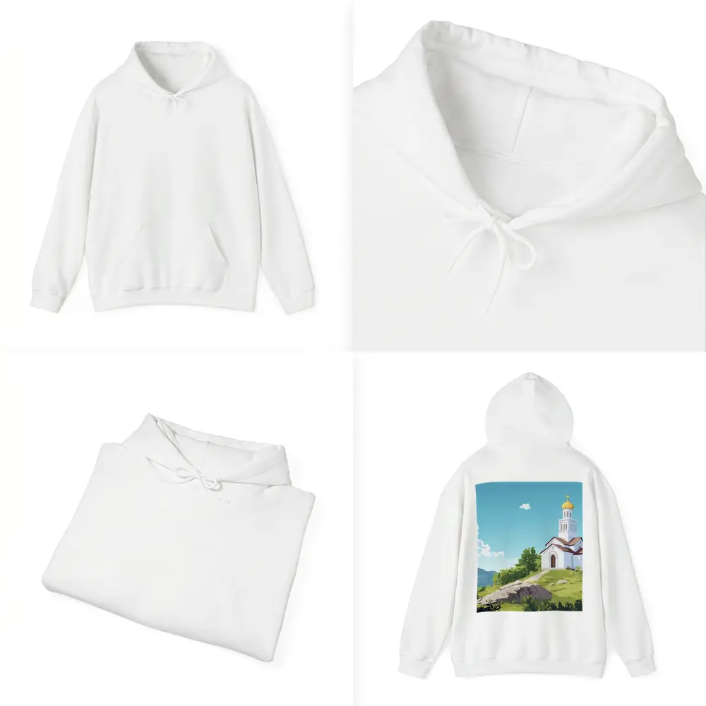 Orthodox Church Hilltop Anime Style Landscape – Hoodies