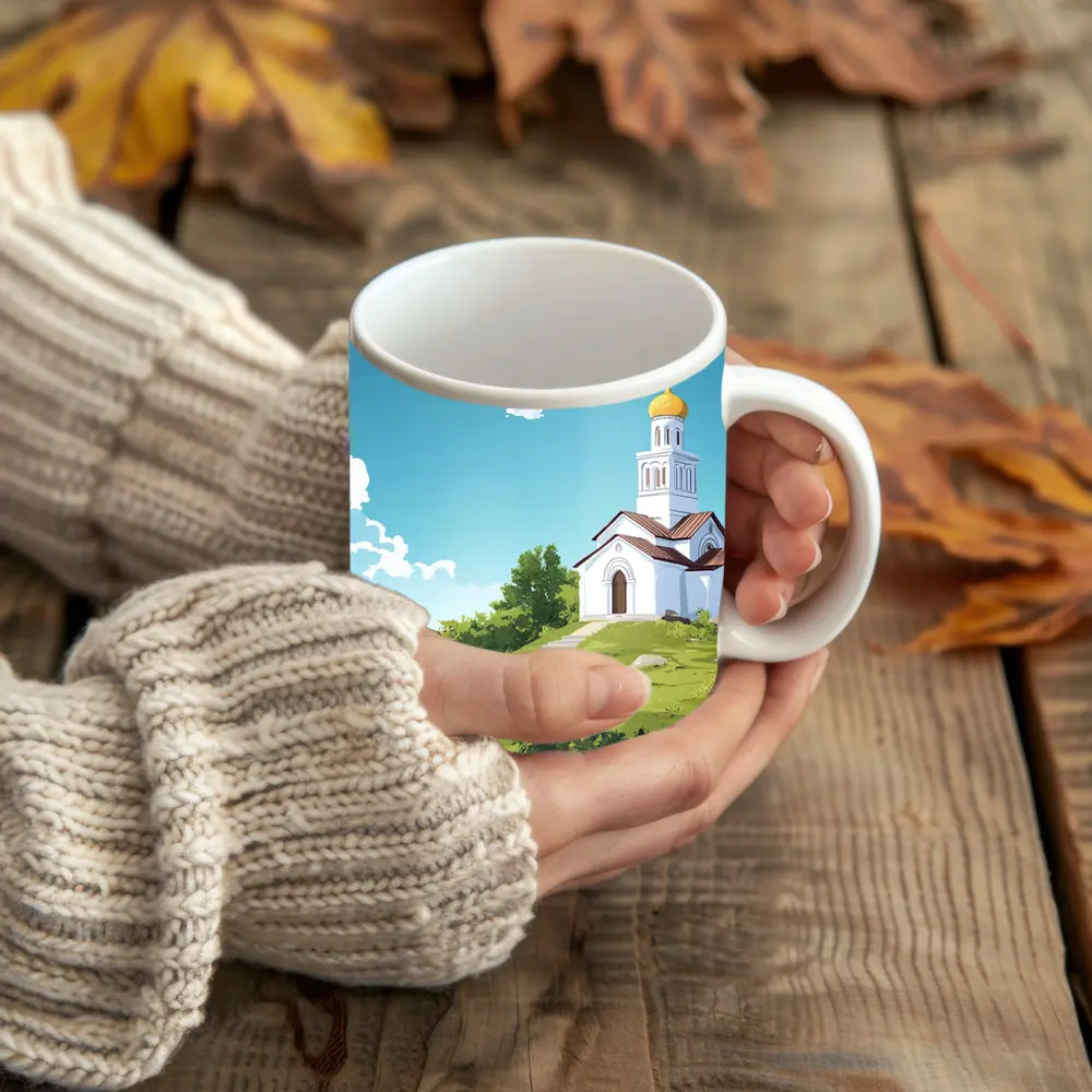 Orthodox Church Hilltop Anime Style Landscape – Mugs