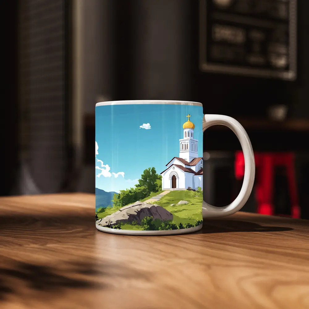 Orthodox Church Hilltop Anime Style Landscape – Mugs