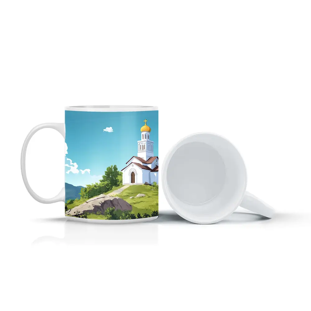 Orthodox Church Hilltop Anime Style Landscape – Mugs
