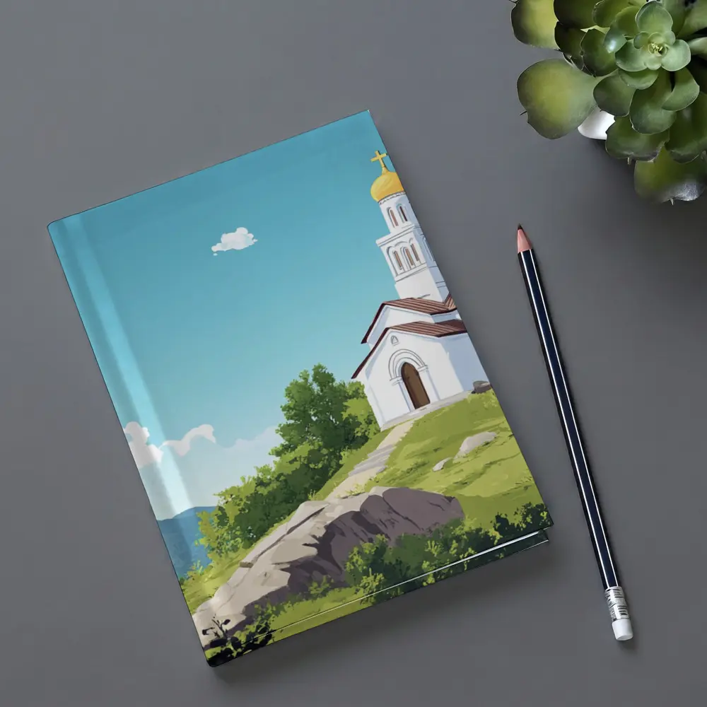 Orthodox Church Hilltop Anime Style Landscape – Notebooks