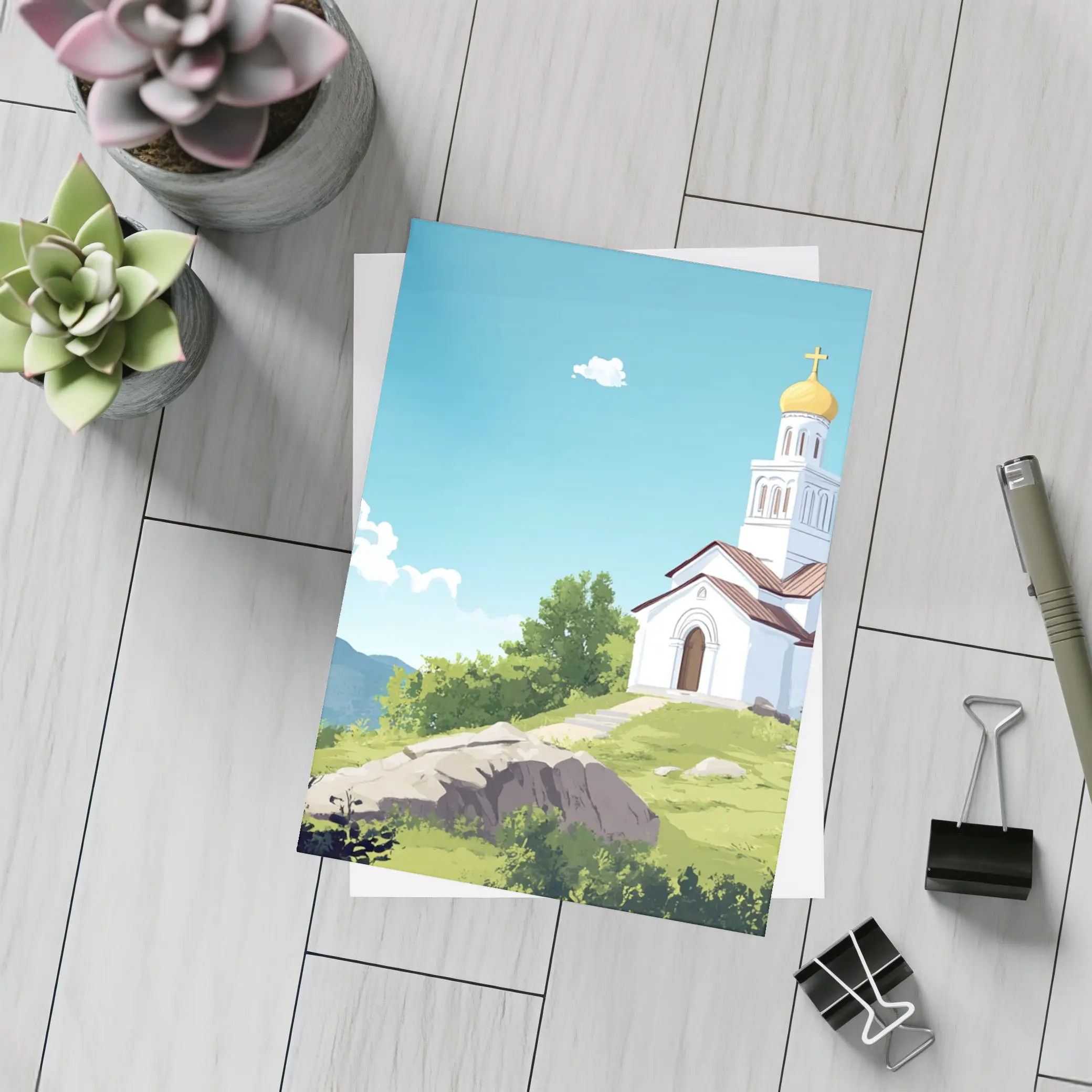 Orthodox Church Hilltop Anime Style Landscape – Postcards