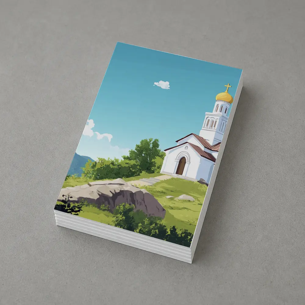 Orthodox Church Hilltop Anime Style Landscape – Postcards