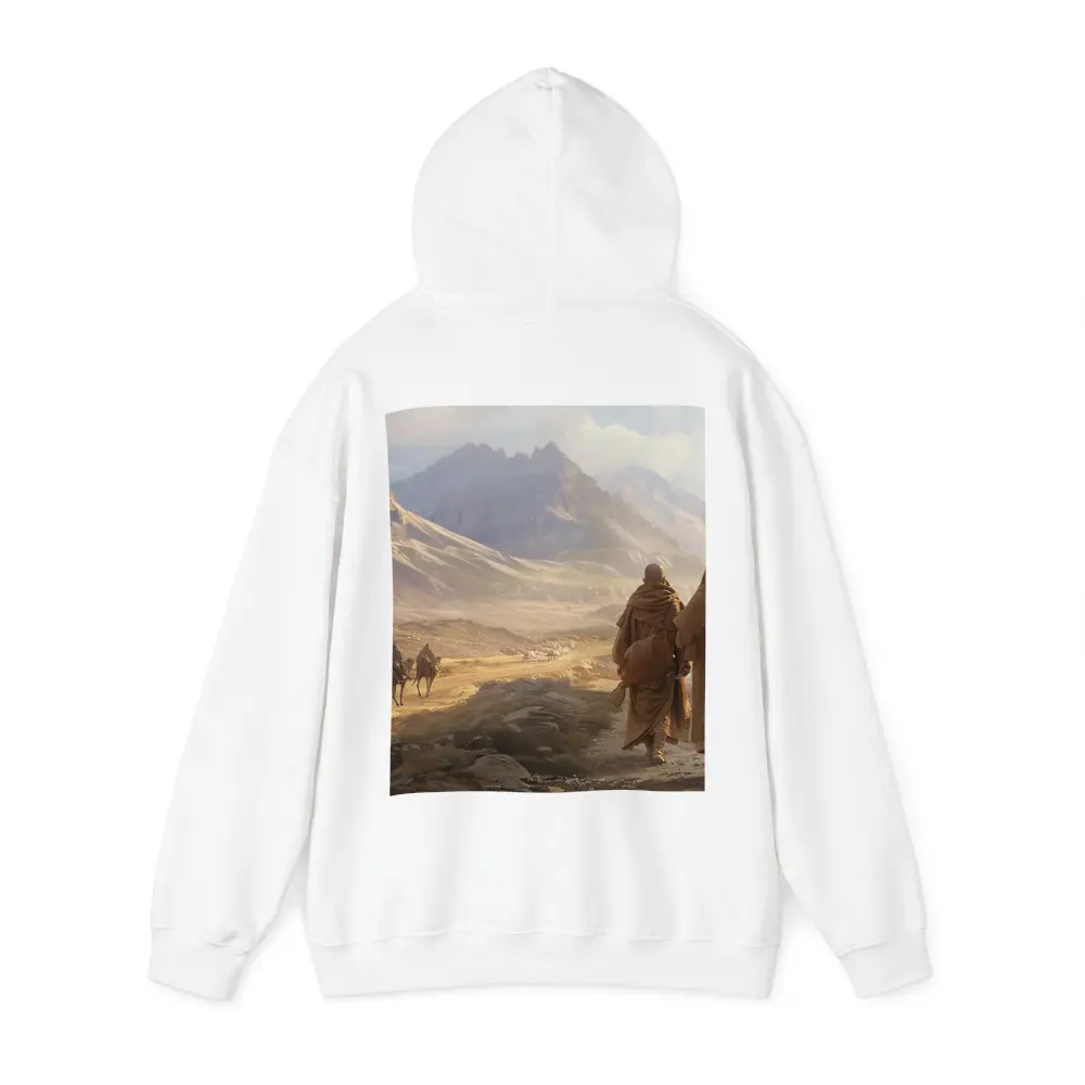 Two Robed Figures Walking Desert Mountain Landscape – Hoodies