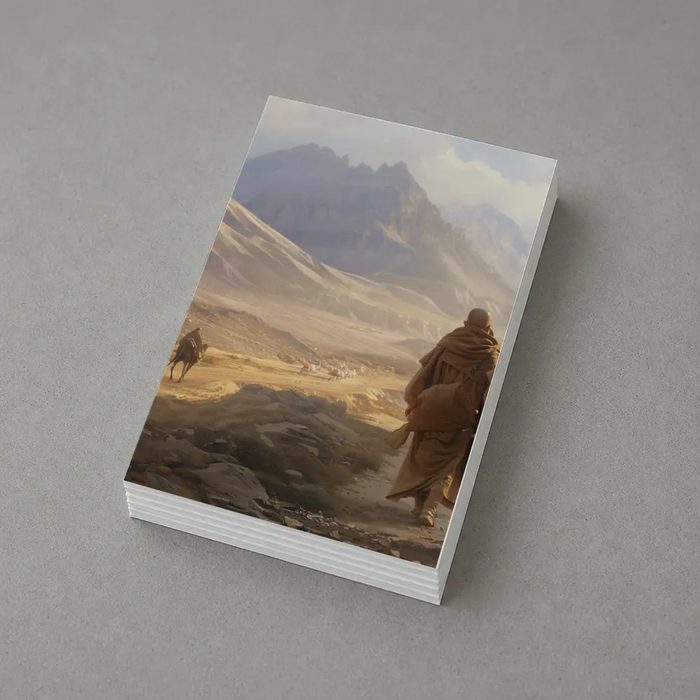 Two Robed Figures Walking Desert Mountain Landscape – Postcards