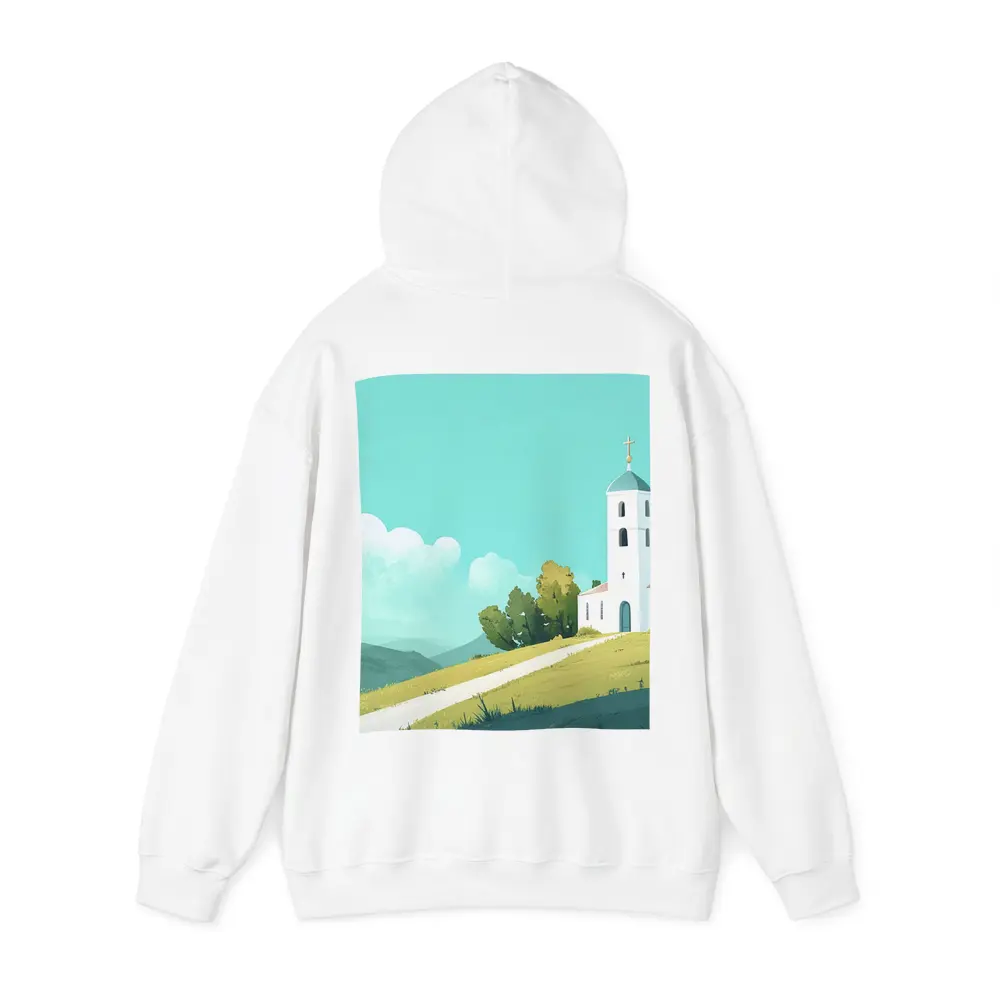 White Church on Hill Illustration Art – Hoodies