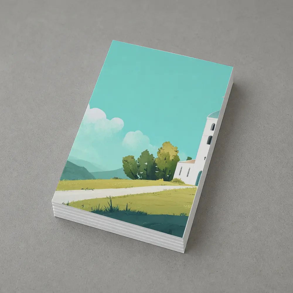 White Church on Hill Illustration Art – Postcards