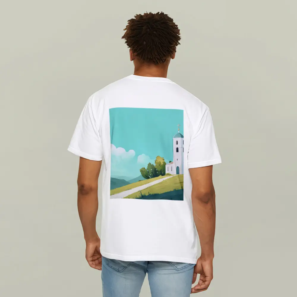 White Church on Hill Illustration Art – T-Shirts
