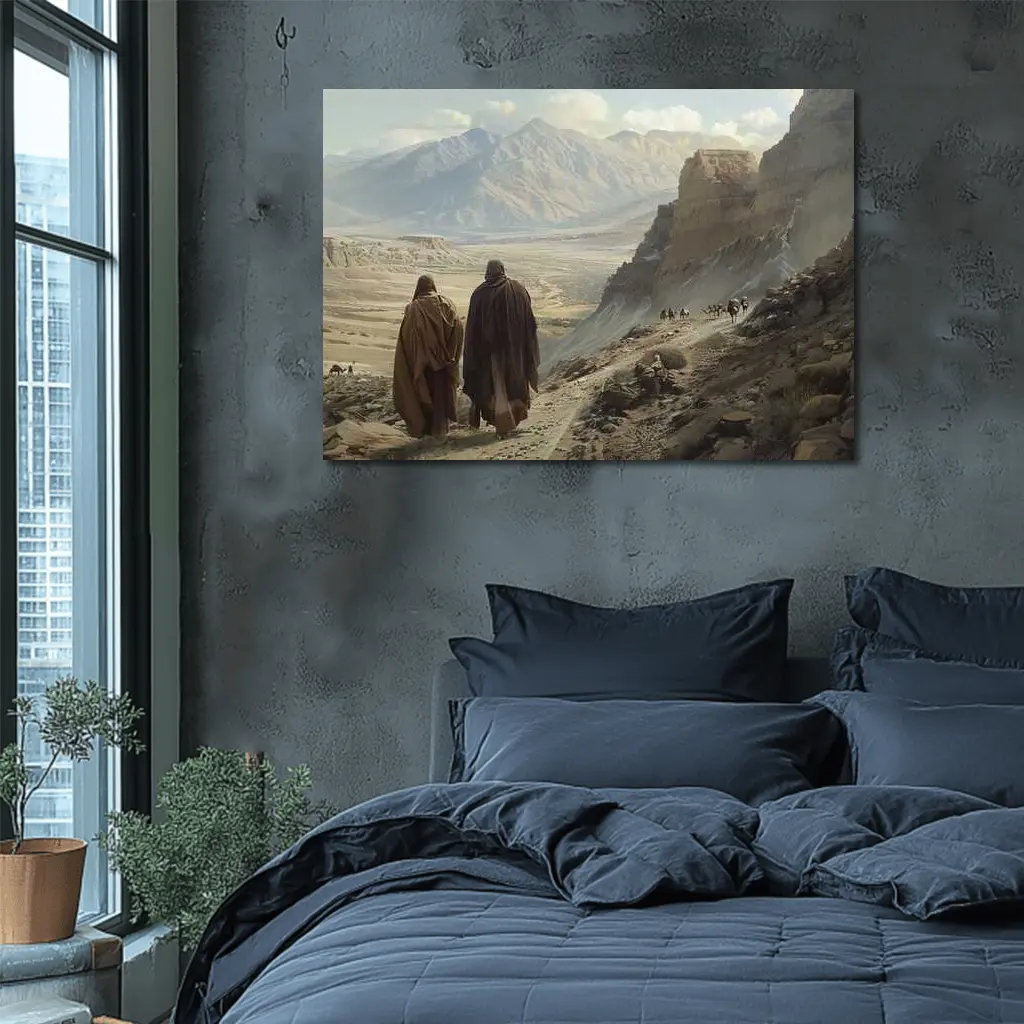 Two Robed Figures Walking Ancient Desert Trail – Wall Art