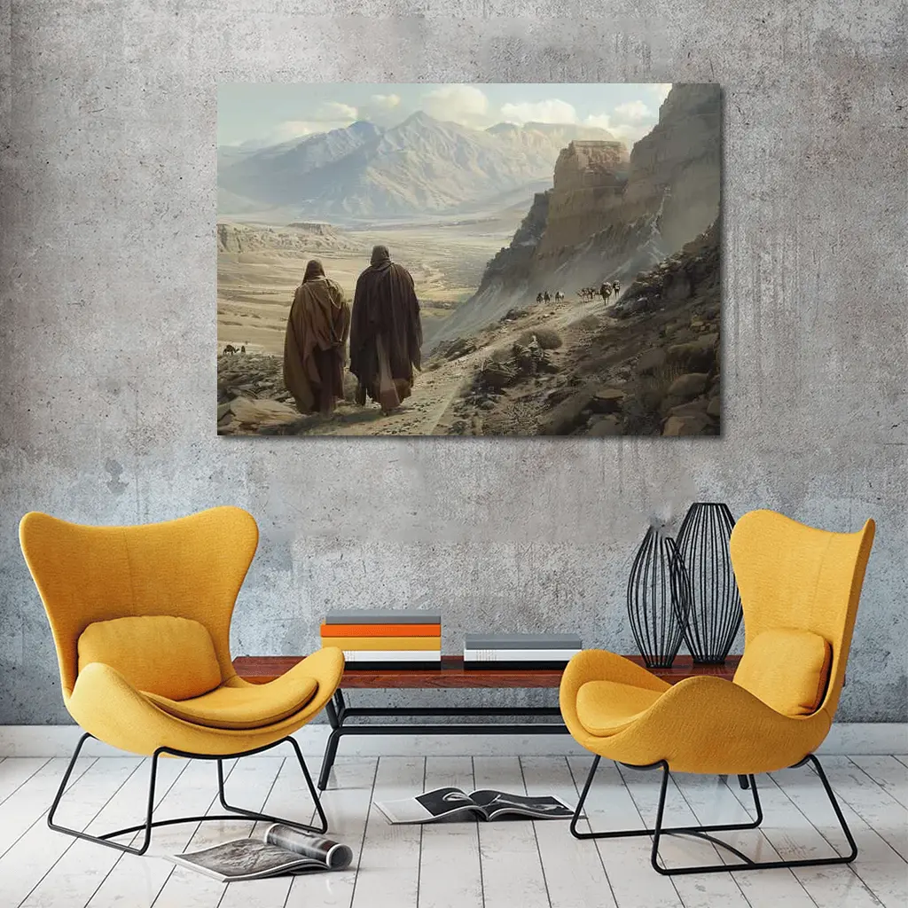 Two Robed Figures Walking Ancient Desert Trail – Wall Art