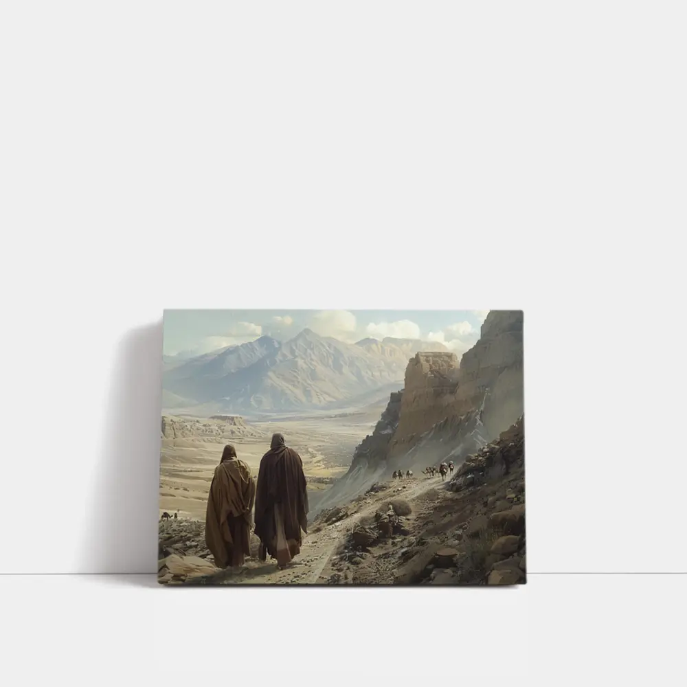 Two Robed Figures Walking Ancient Desert Trail – Wall Art