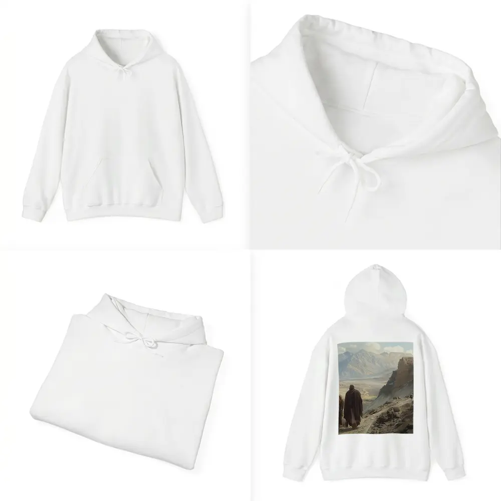 Two Robed Figures Walking Ancient Desert Trail – Hoodies