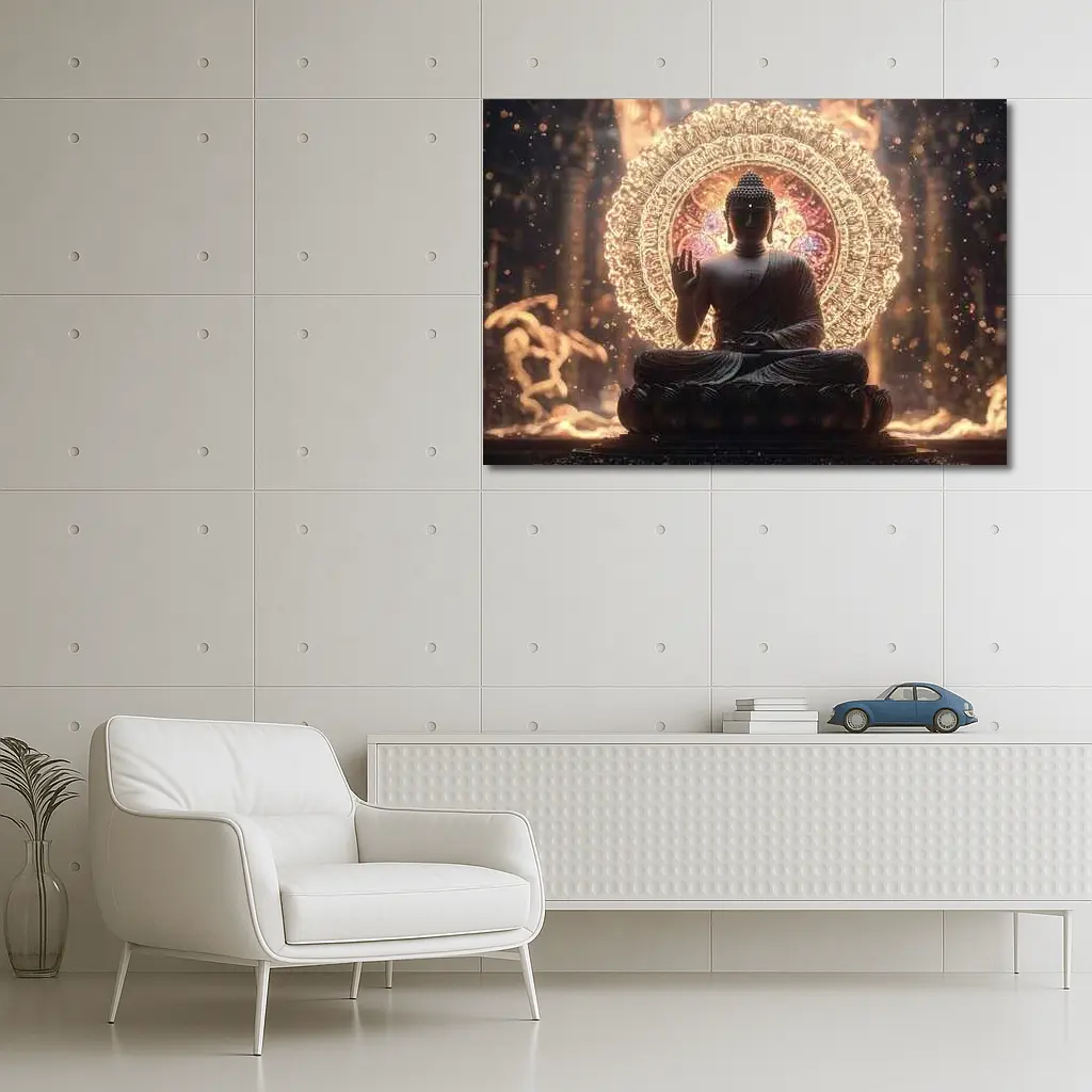 Buddha Statue Glowing Mandala Spiritual Light – Wall Art