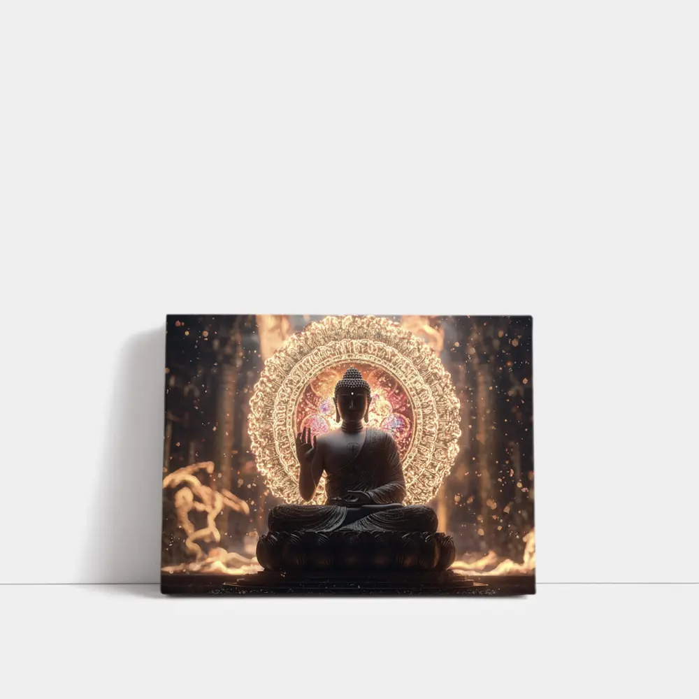 Buddha Statue Glowing Mandala Spiritual Light – Wall Art