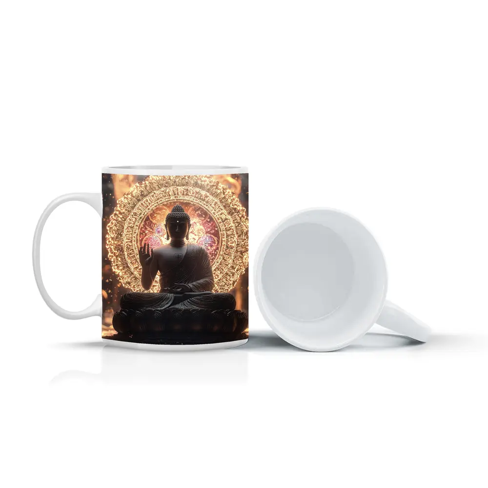 Buddha Statue Glowing Mandala Spiritual Light – Mugs
