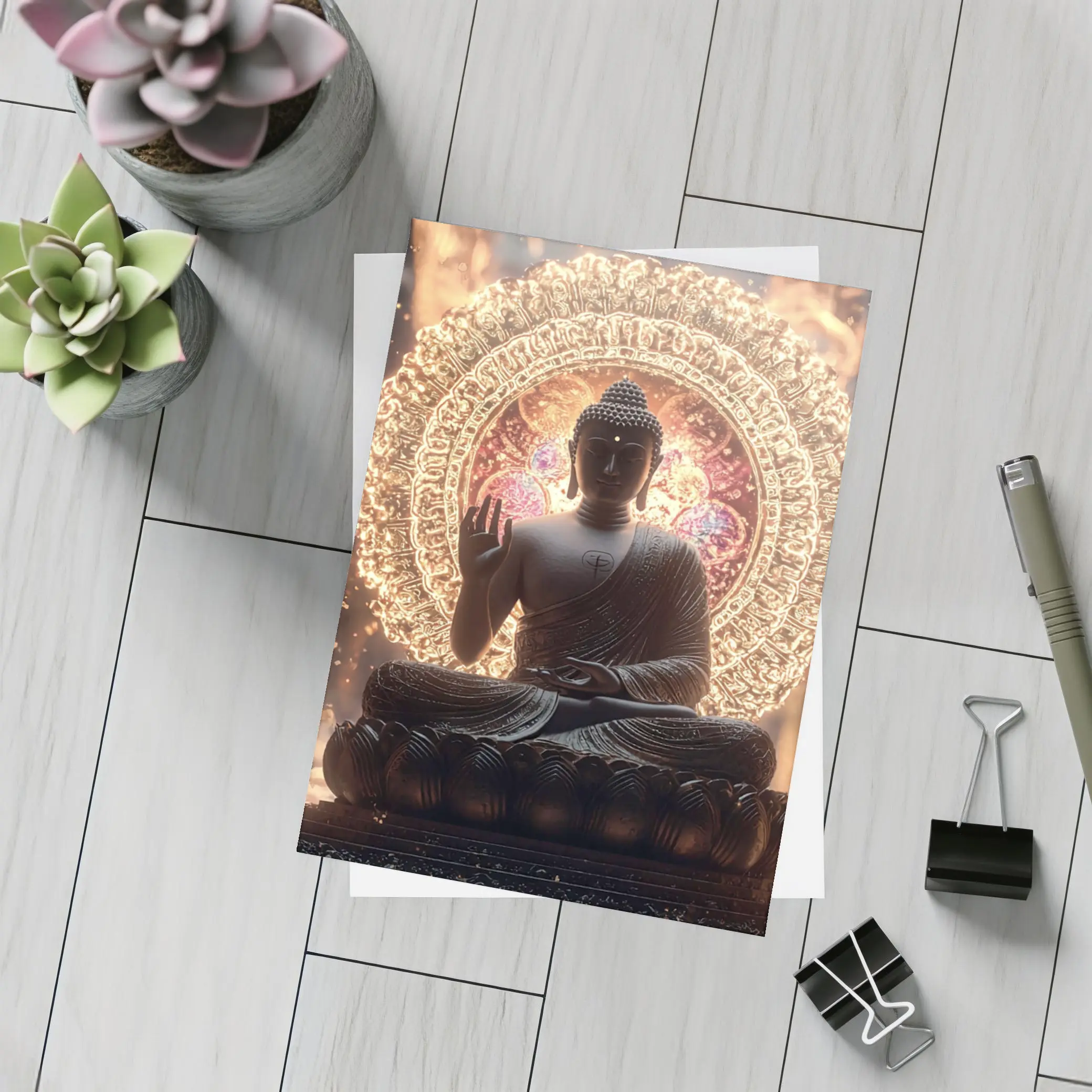 Buddha Statue Glowing Mandala Spiritual Light – Postcards
