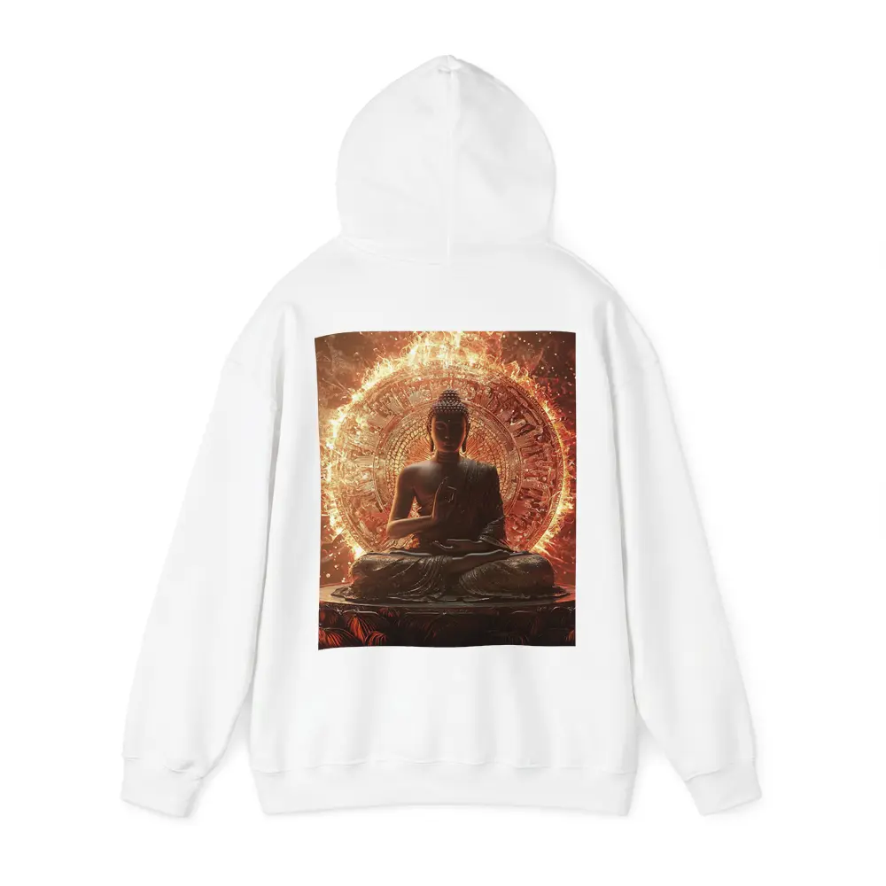 Buddha Statue Glowing Fire Mandala Background – Hoodies