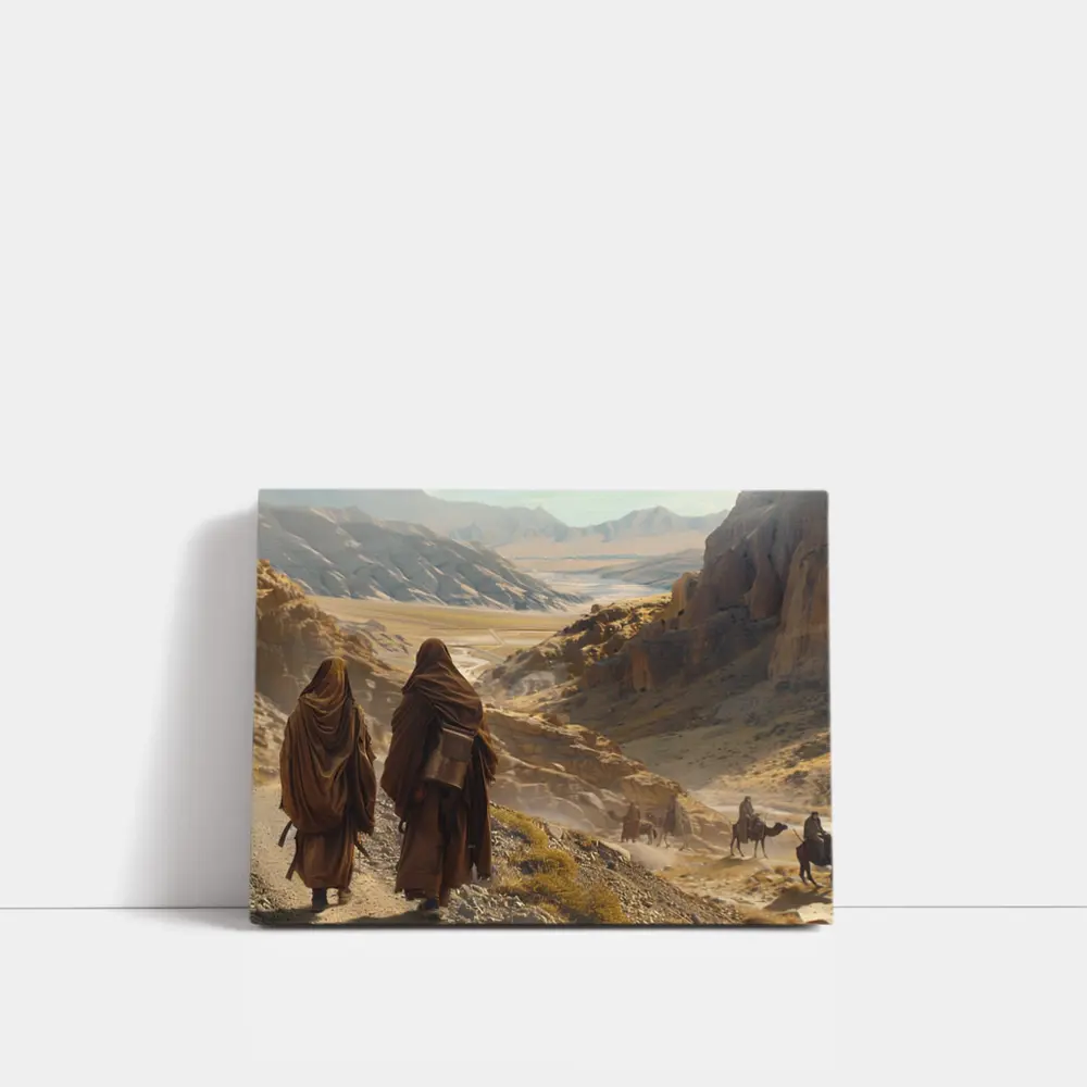 Desert Travelers Walking Through Ancient Rocky Valley – Wall Art