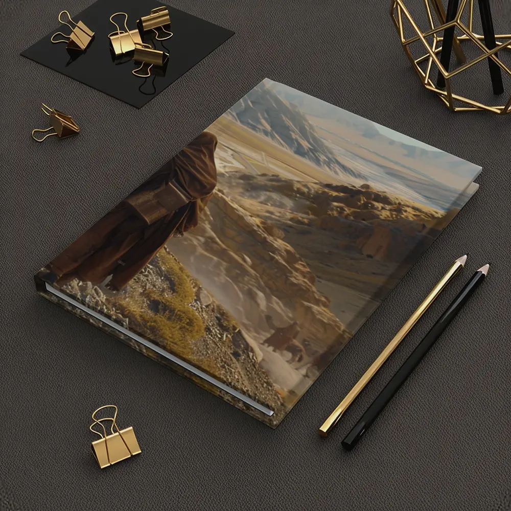 Desert Travelers Walking Through Ancient Rocky Valley – Notebooks