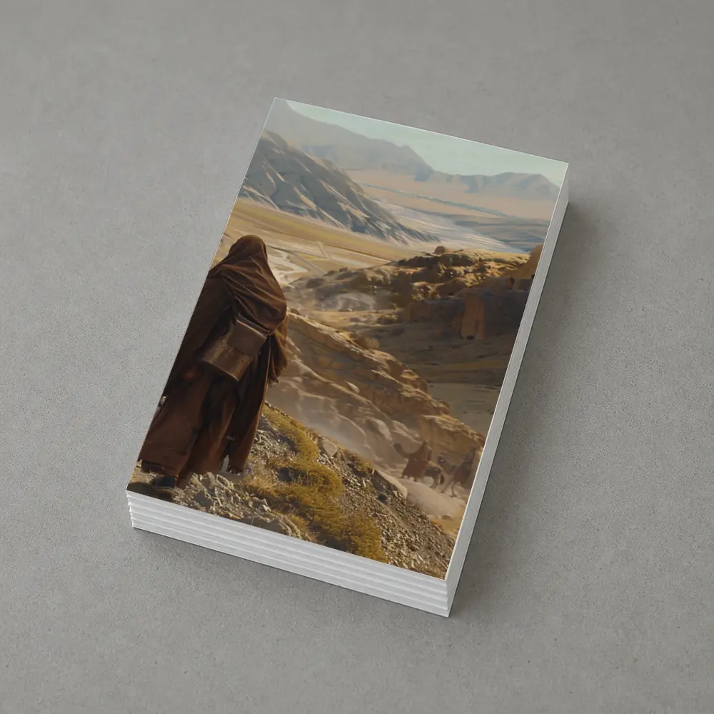 Desert Travelers Walking Through Ancient Rocky Valley – Postcards