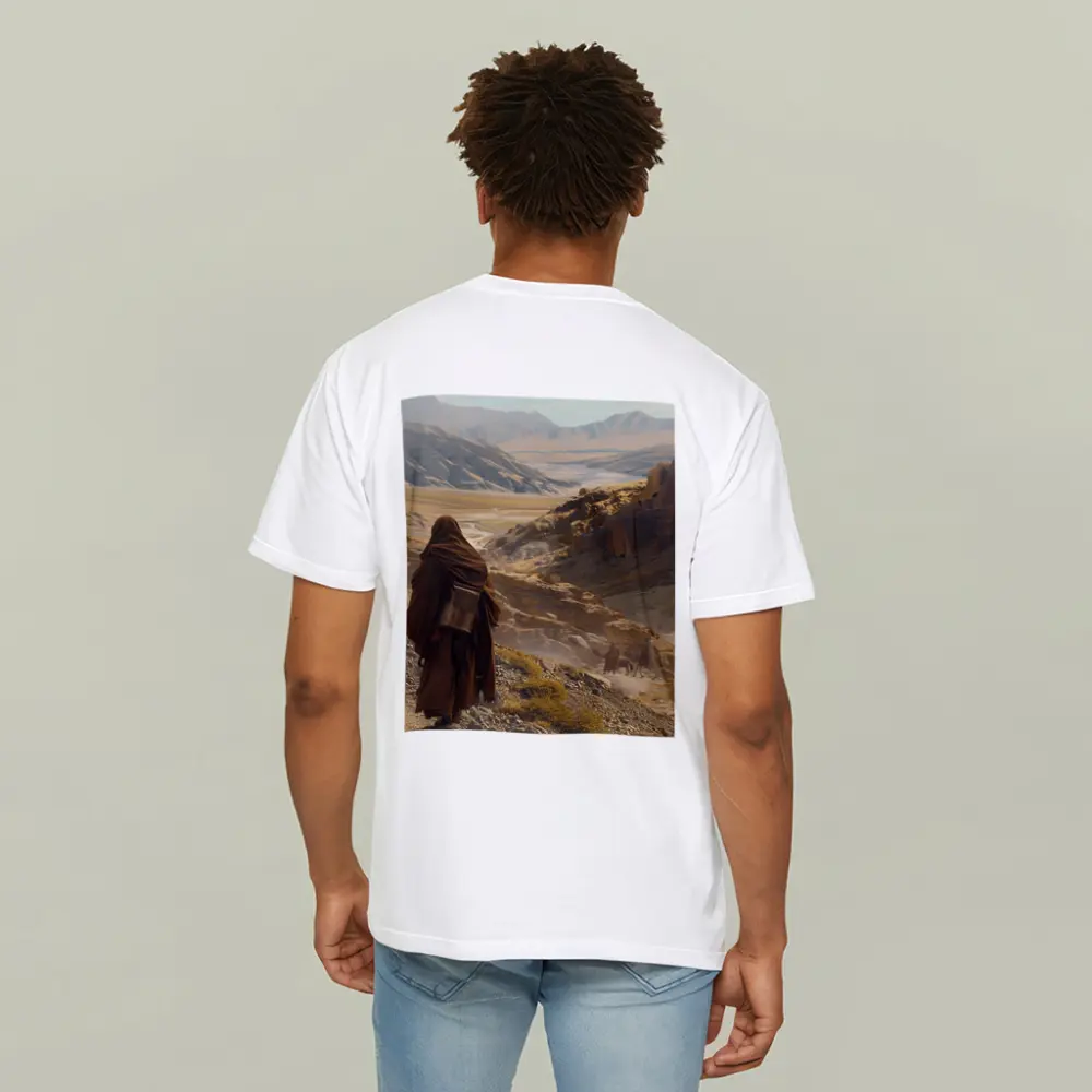 Desert Travelers Walking Through Ancient Rocky Valley – T-Shirts