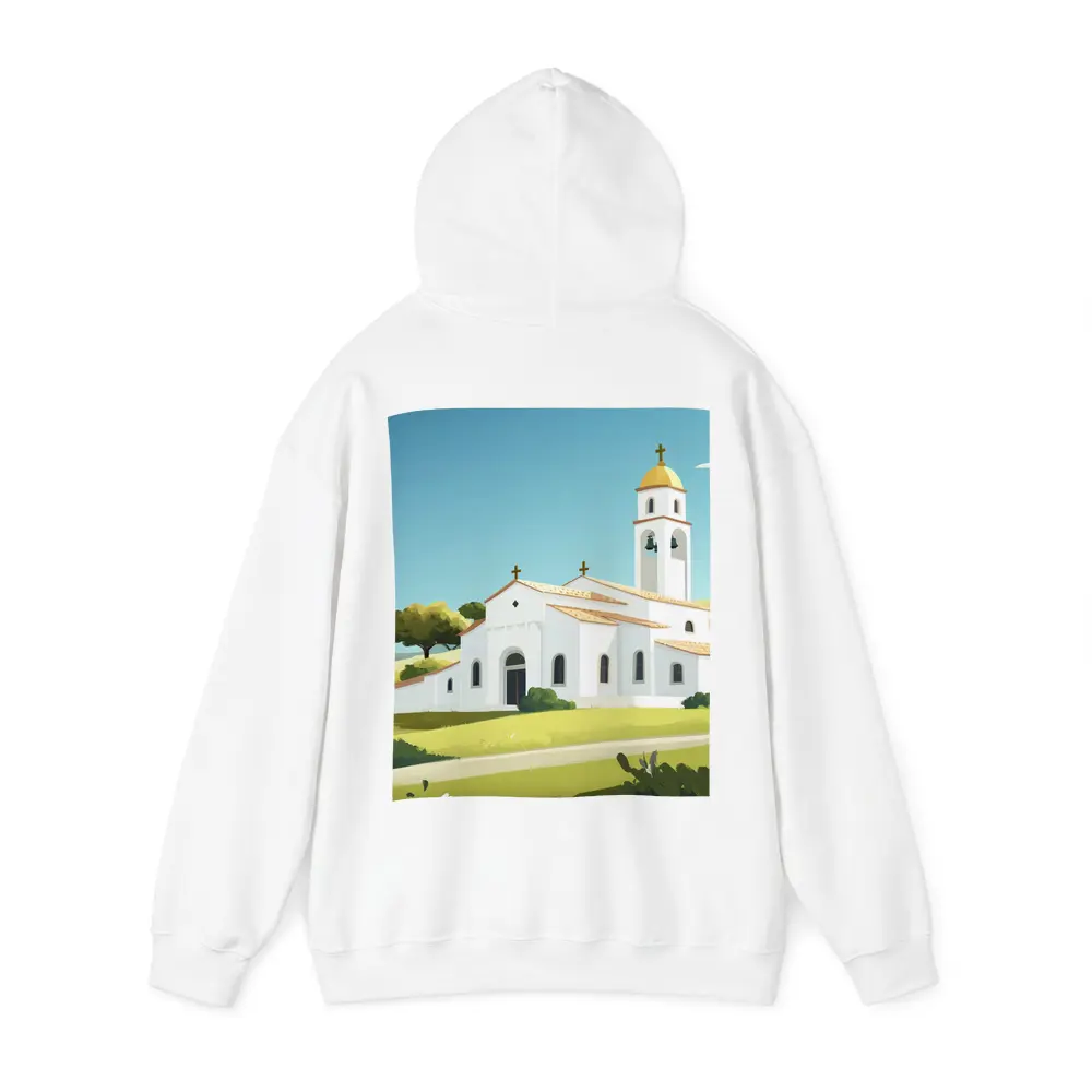 White Church Bell Tower Green Hills Illustration – Hoodies