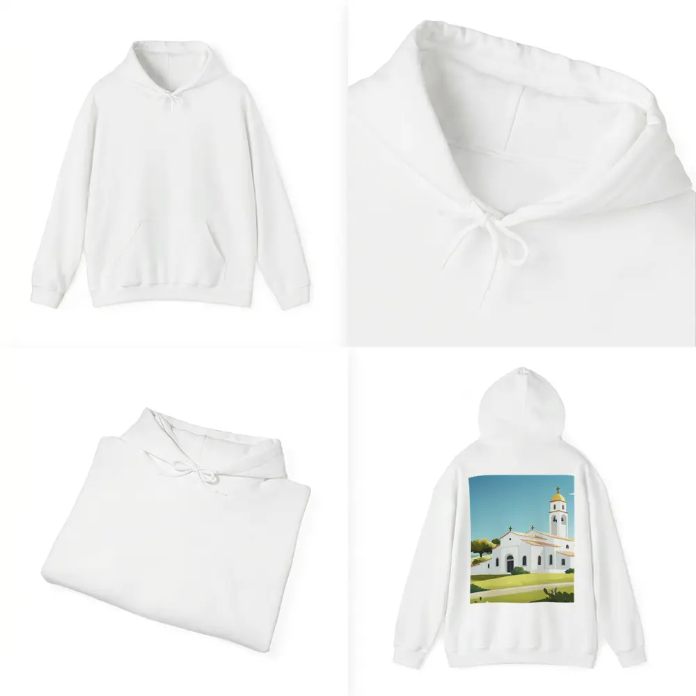 White Church Bell Tower Green Hills Illustration – Hoodies