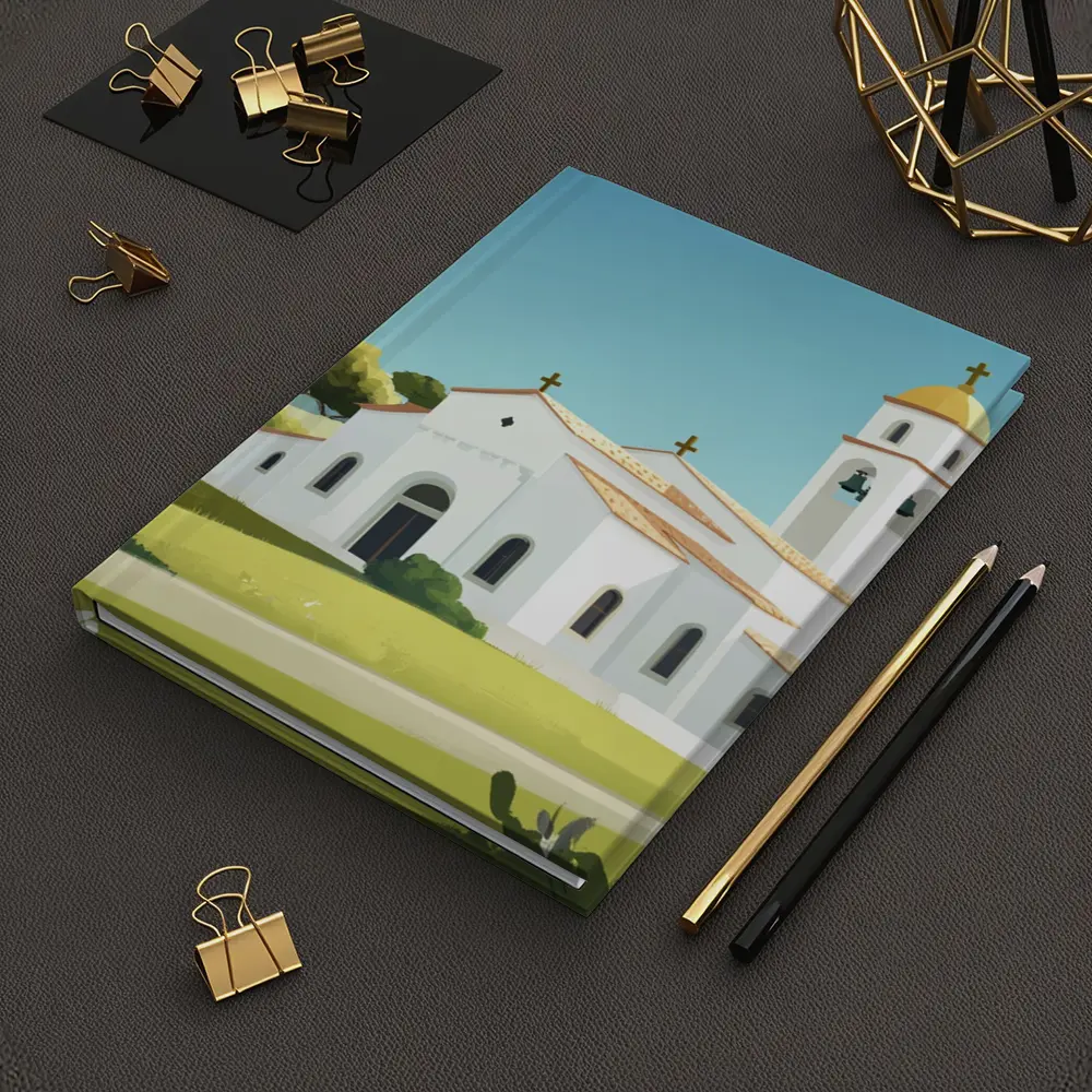 White Church Bell Tower Green Hills Illustration – Notebooks