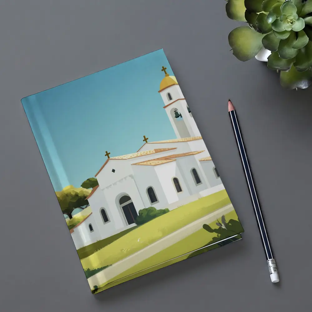 White Church Bell Tower Green Hills Illustration – Notebooks