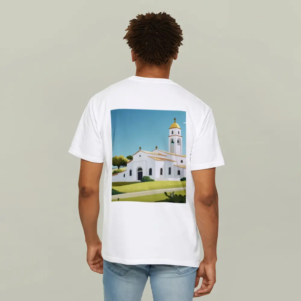 White Church Bell Tower Green Hills Illustration – T-Shirts