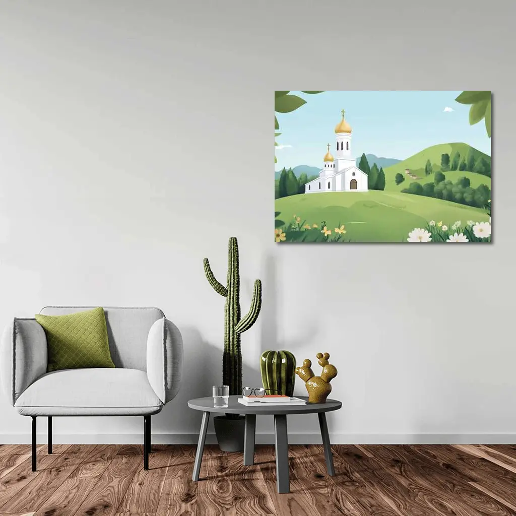Orthodox Church Golden Domes Green Hills – Wall Art