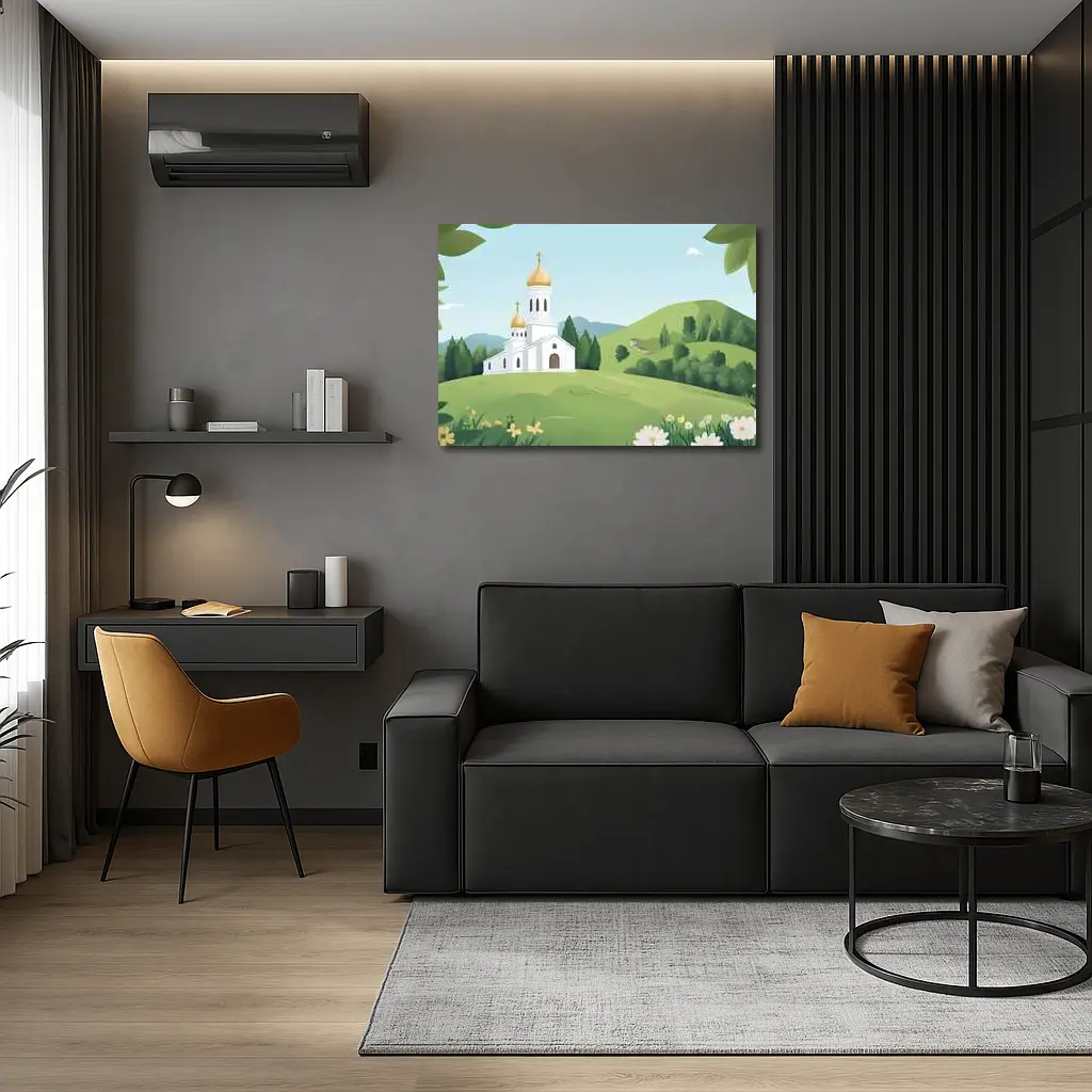 Orthodox Church Golden Domes Green Hills – Wall Art