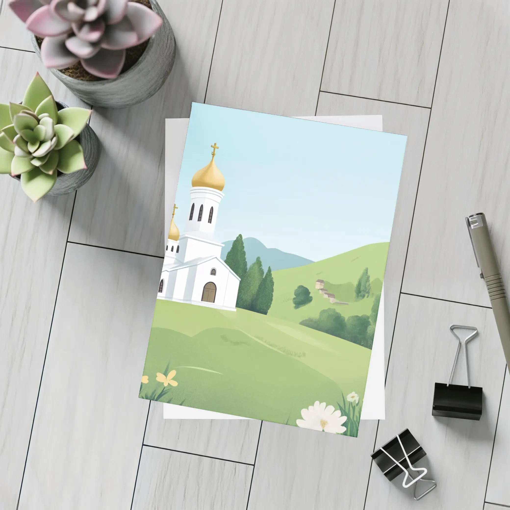 Orthodox Church Golden Domes Green Hills – Postcards
