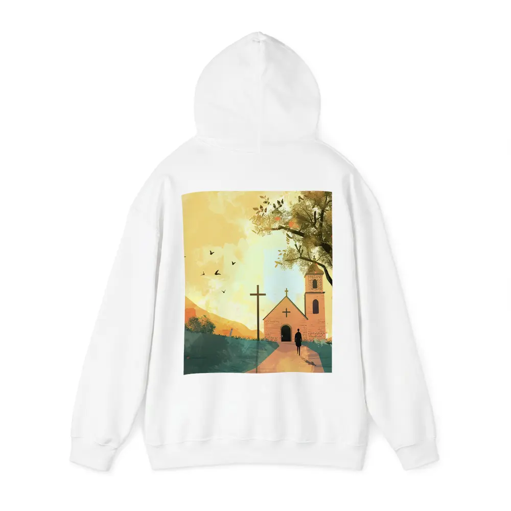 Church Cross Illustration Warm Autumn Landscape – Hoodies
