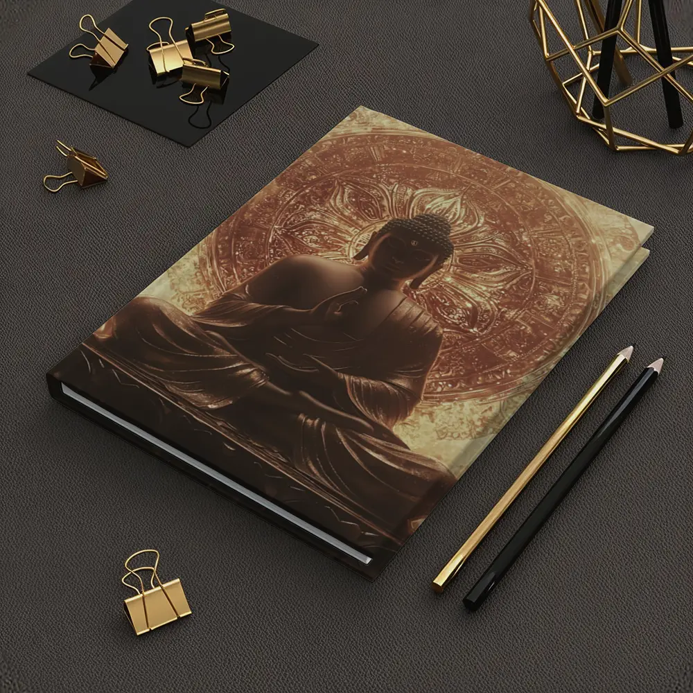 Buddha Statue Golden Mandala Fire Background – Notebooks