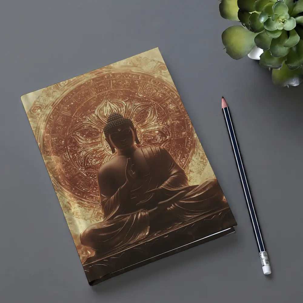 Buddha Statue Golden Mandala Fire Background – Notebooks