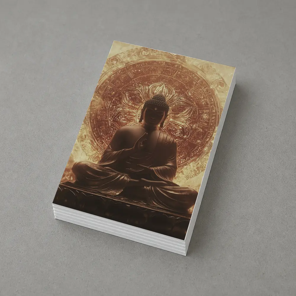 Buddha Statue Golden Mandala Fire Background – Postcards