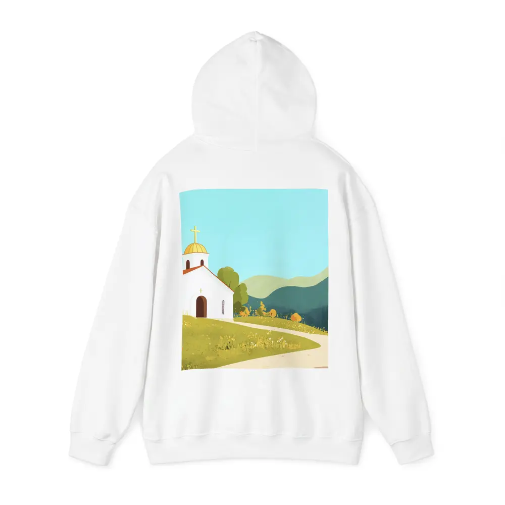 White Church Golden Domes Green Hills Illustration – Hoodies