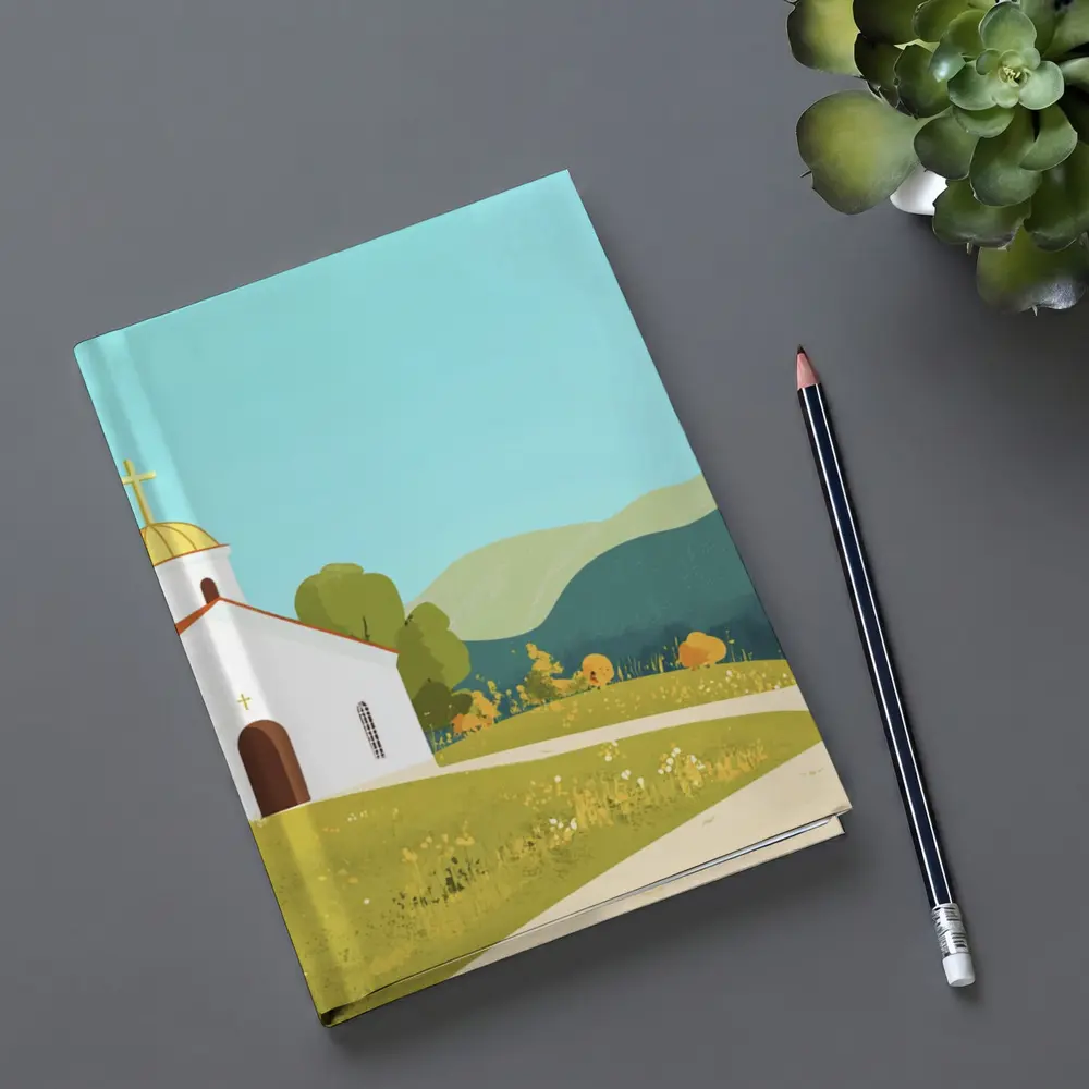 White Church Golden Domes Green Hills Illustration – Notebooks