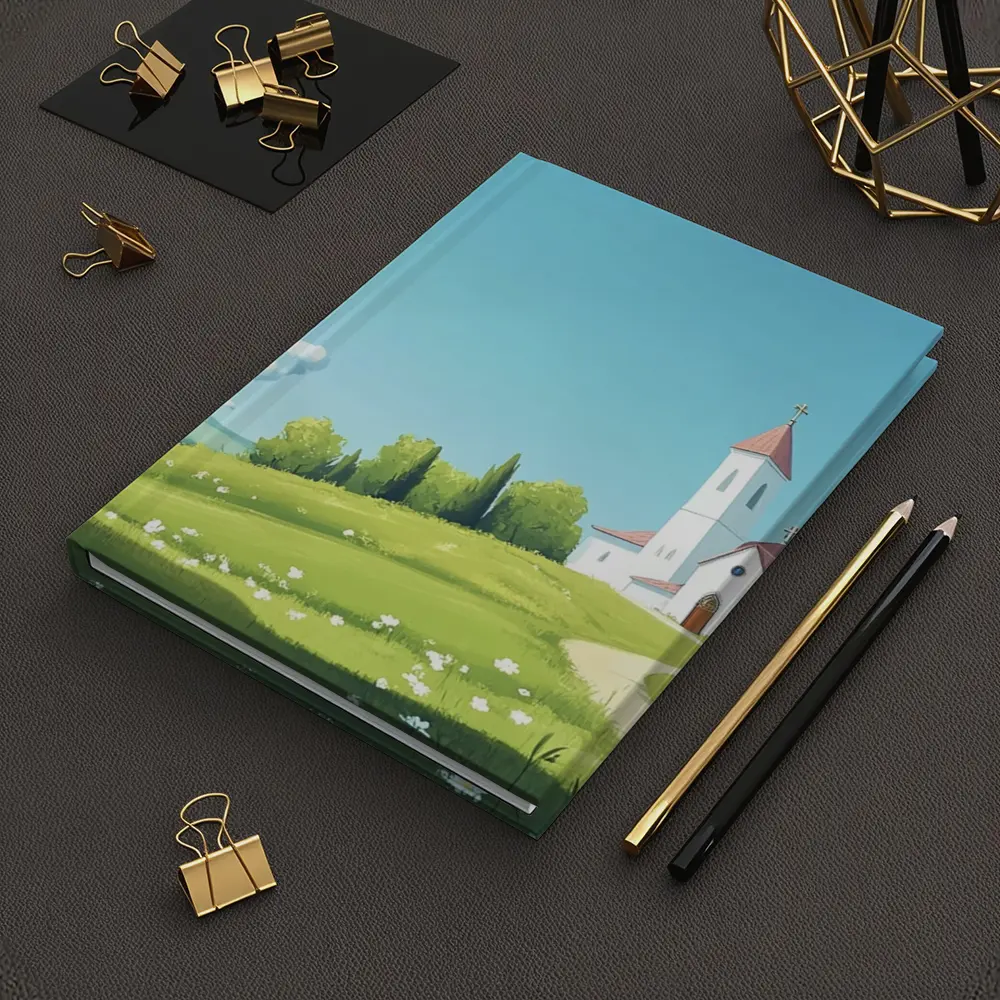 White Church on Green Hill Illustration – Notebooks