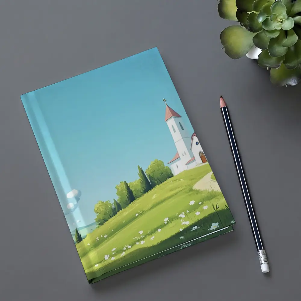 White Church on Green Hill Illustration – Notebooks